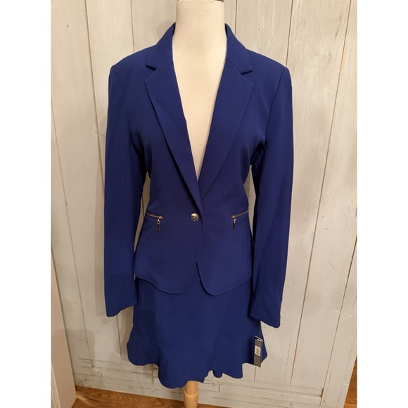Tahari Arthur S Levine Blazer Jacket Skirt Suit Set Cobalt Blue Sz 10 New 280$